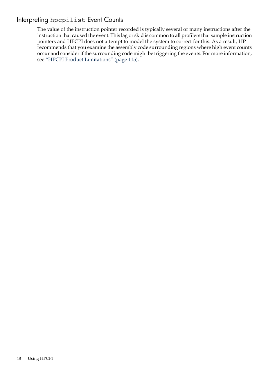 Interpreting hpcpilist event counts | HP XC System 3.x Software User Manual | Page 48 / 131