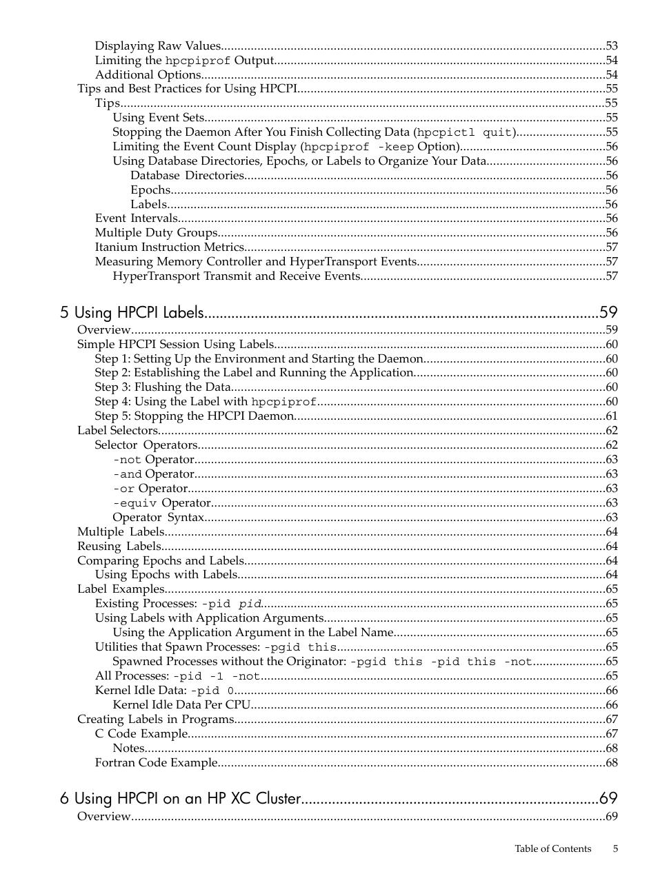 5 using hpcpi labels, 6 using hpcpi on an hp xc cluster | HP XC System 3.x Software User Manual | Page 5 / 131