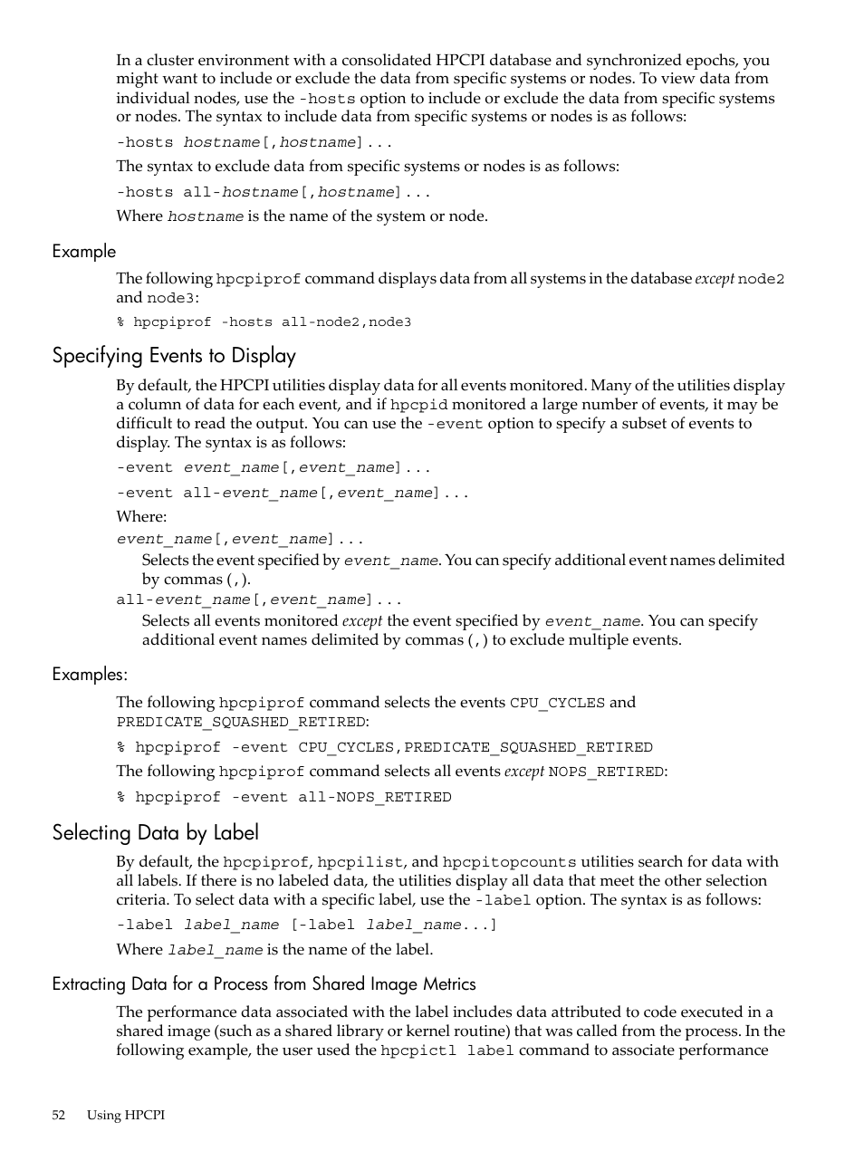 Example, Specifying events to display, Examples | Selecting data by label | HP XC System 3.x Software User Manual | Page 52 / 131