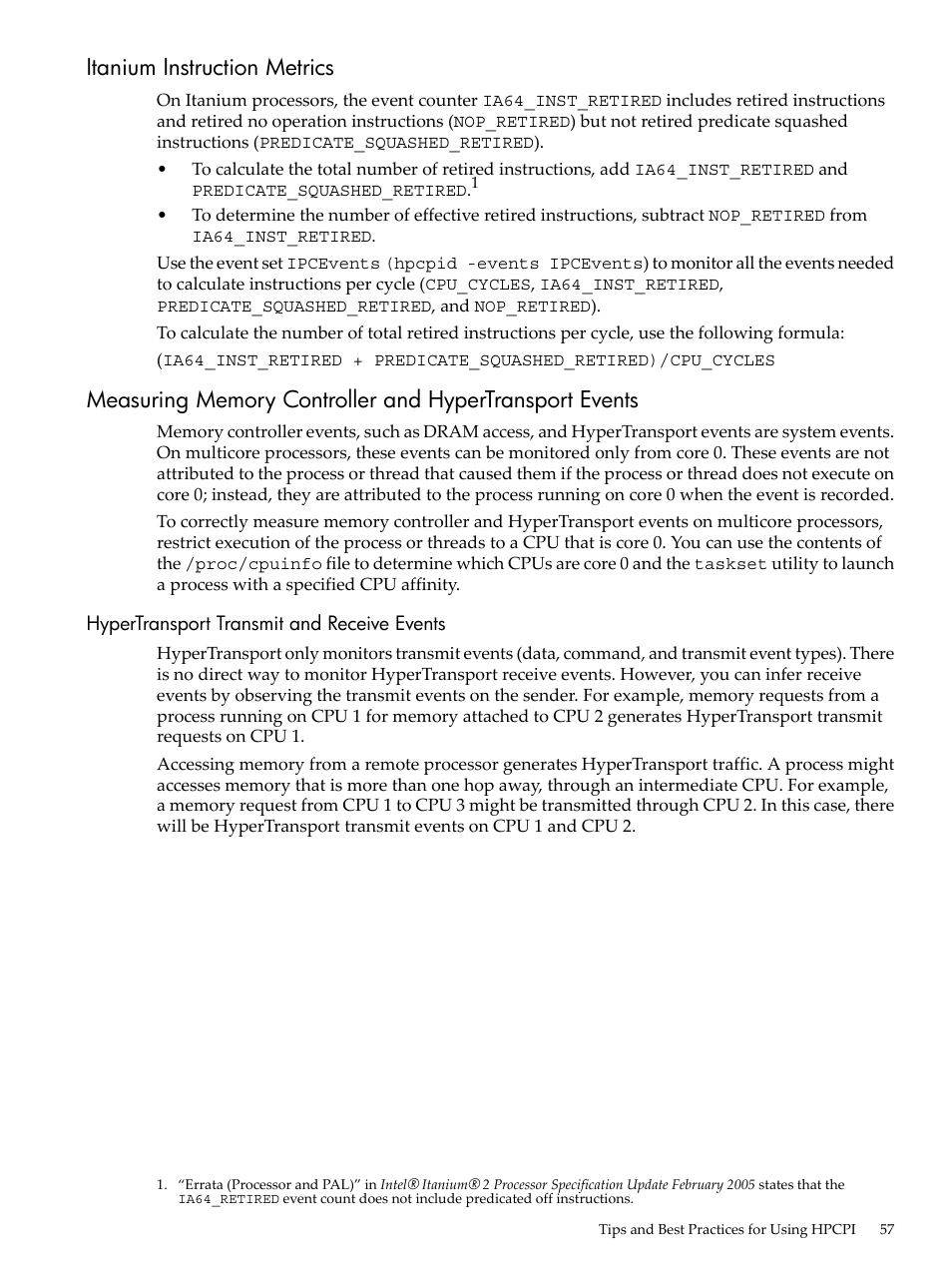 Itanium instruction metrics, Hypertransport transmit and receive events | HP XC System 3.x Software User Manual | Page 57 / 131