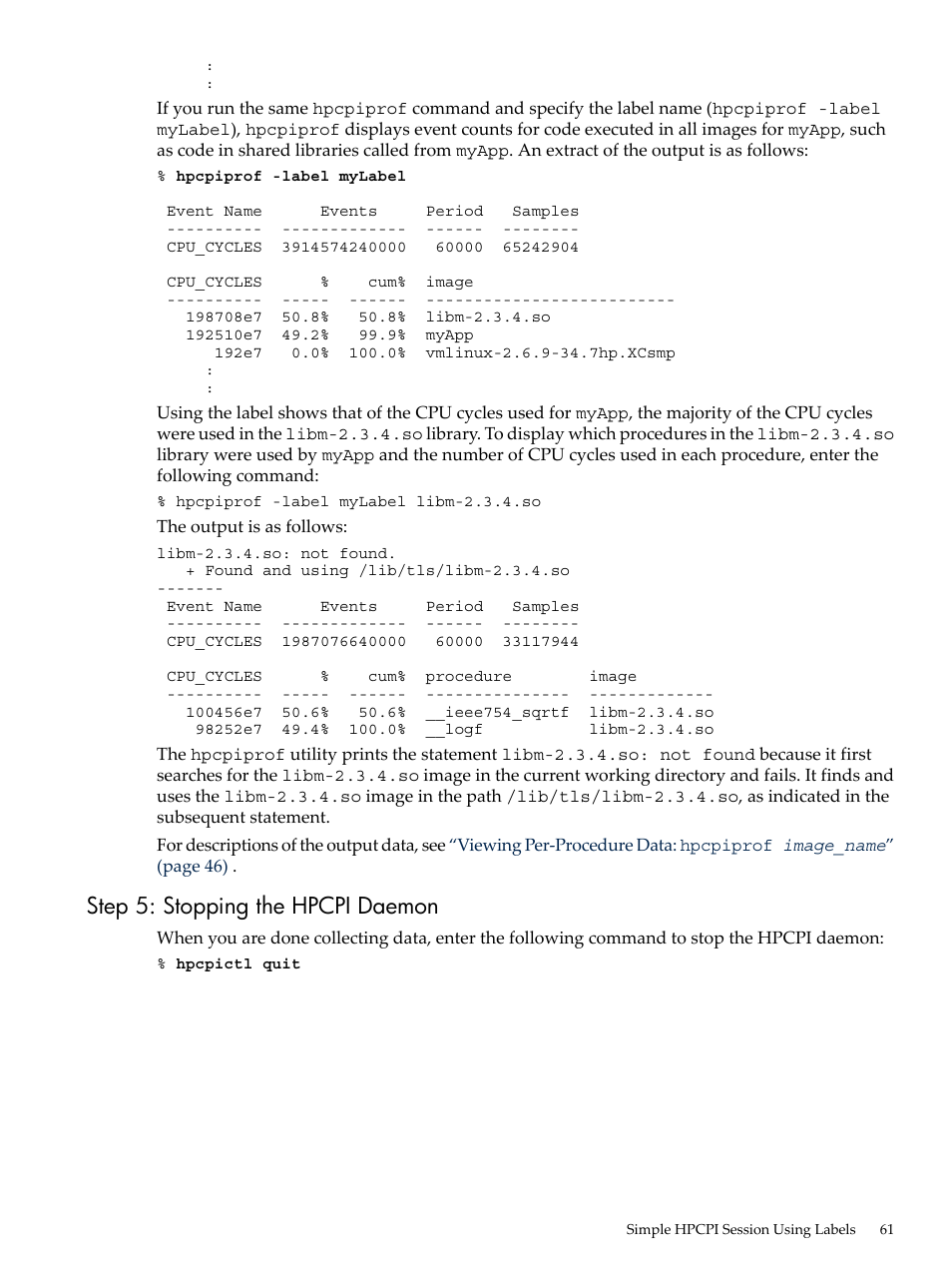 Step 5: stopping the hpcpi daemon | HP XC System 3.x Software User Manual | Page 61 / 131