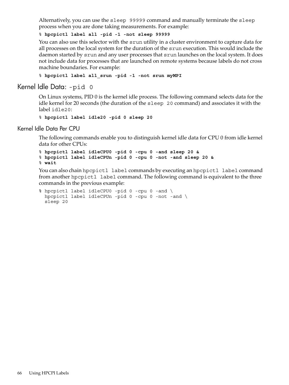 Kernel idle data: -pid 0, Kernel idle data per cpu | HP XC System 3.x Software User Manual | Page 66 / 131