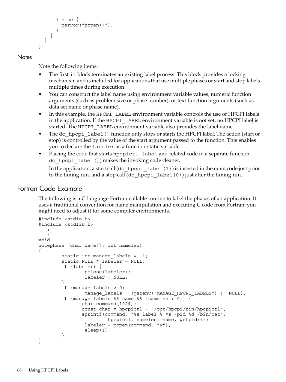 Notes, Fortran code example | HP XC System 3.x Software User Manual | Page 68 / 131