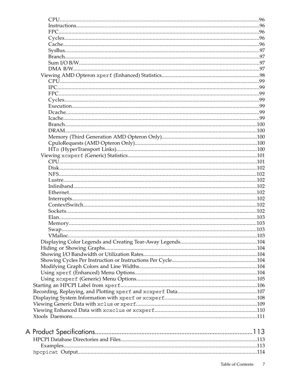 A product specifications | HP XC System 3.x Software User Manual | Page 7 / 131