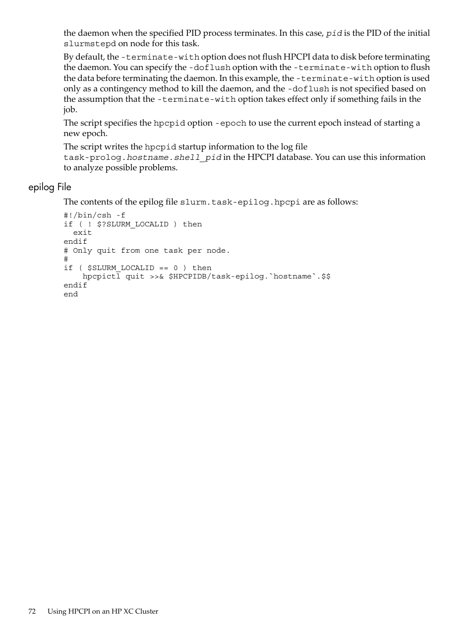 Epilog file | HP XC System 3.x Software User Manual | Page 72 / 131