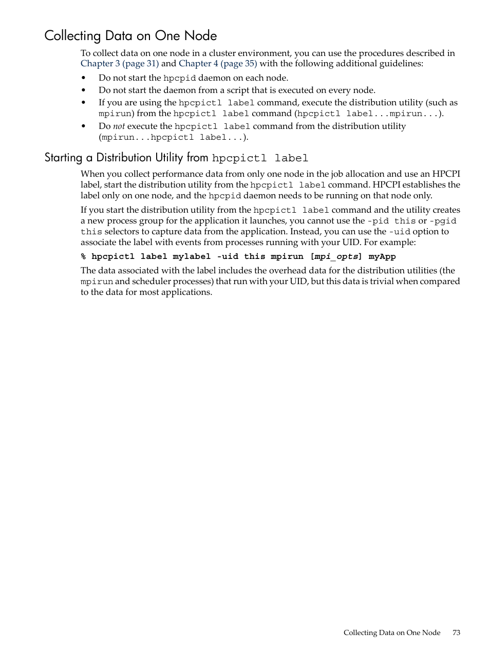 Collecting data on one node, Collecting data | HP XC System 3.x Software User Manual | Page 73 / 131