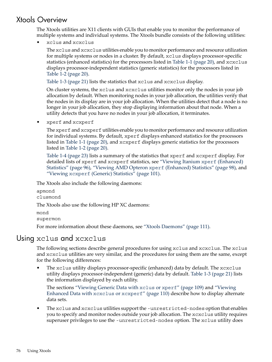 Xtools overview, Using xclus and xcxclus, Xtools overview using xclus and xcxclus | HP XC System 3.x Software User Manual | Page 76 / 131