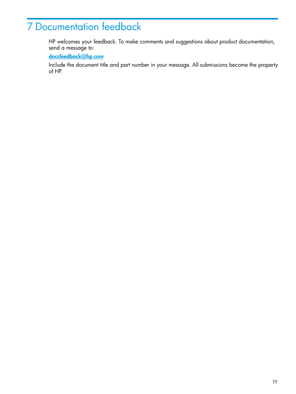 7 documentation feedback | HP Virtual Connect Enterprise Manager Software User Manual | Page 111 / 113