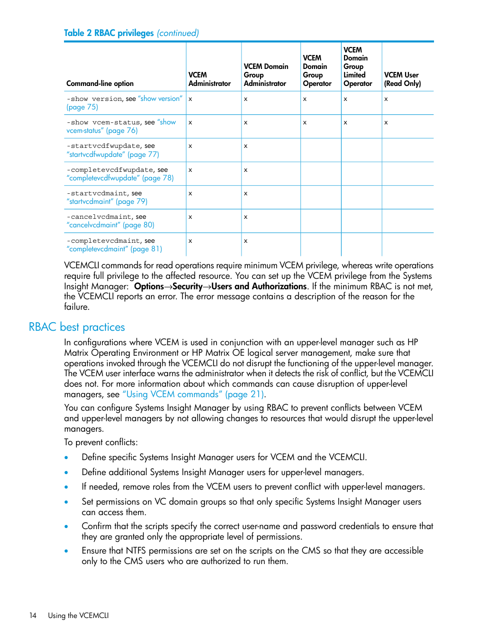 Rbac best practices | HP Virtual Connect Enterprise Manager Software User Manual | Page 14 / 113