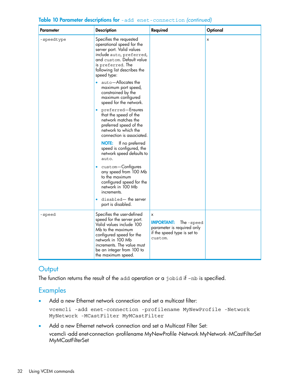 Output, Examples | HP Virtual Connect Enterprise Manager Software User Manual | Page 32 / 113