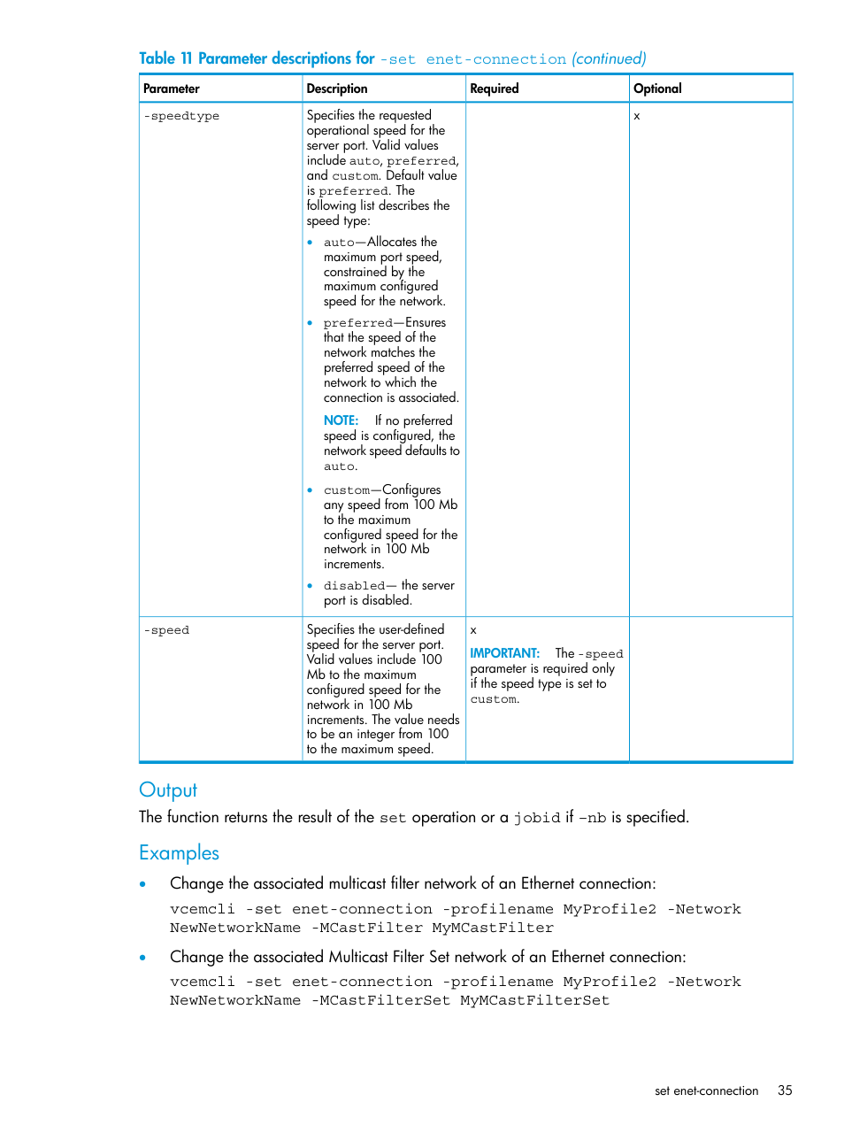 Output, Examples | HP Virtual Connect Enterprise Manager Software User Manual | Page 35 / 113