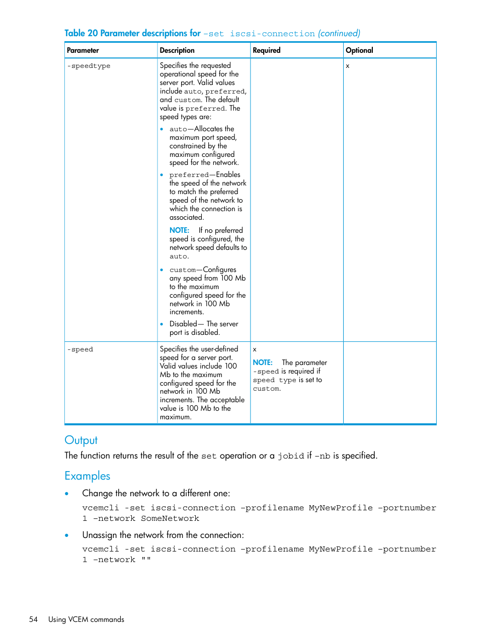 Output, Examples | HP Virtual Connect Enterprise Manager Software User Manual | Page 54 / 113