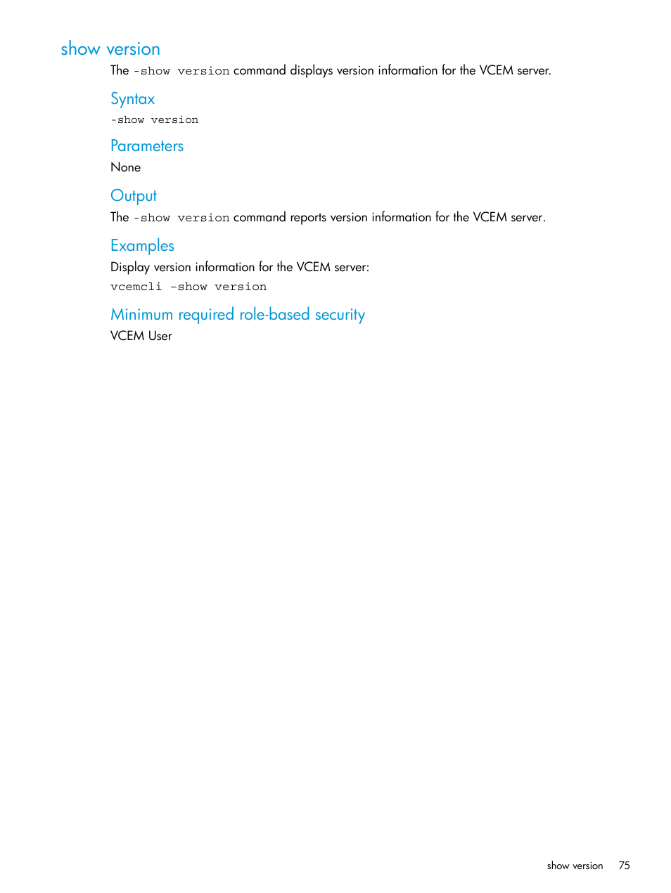 Show version | HP Virtual Connect Enterprise Manager Software User Manual | Page 75 / 113