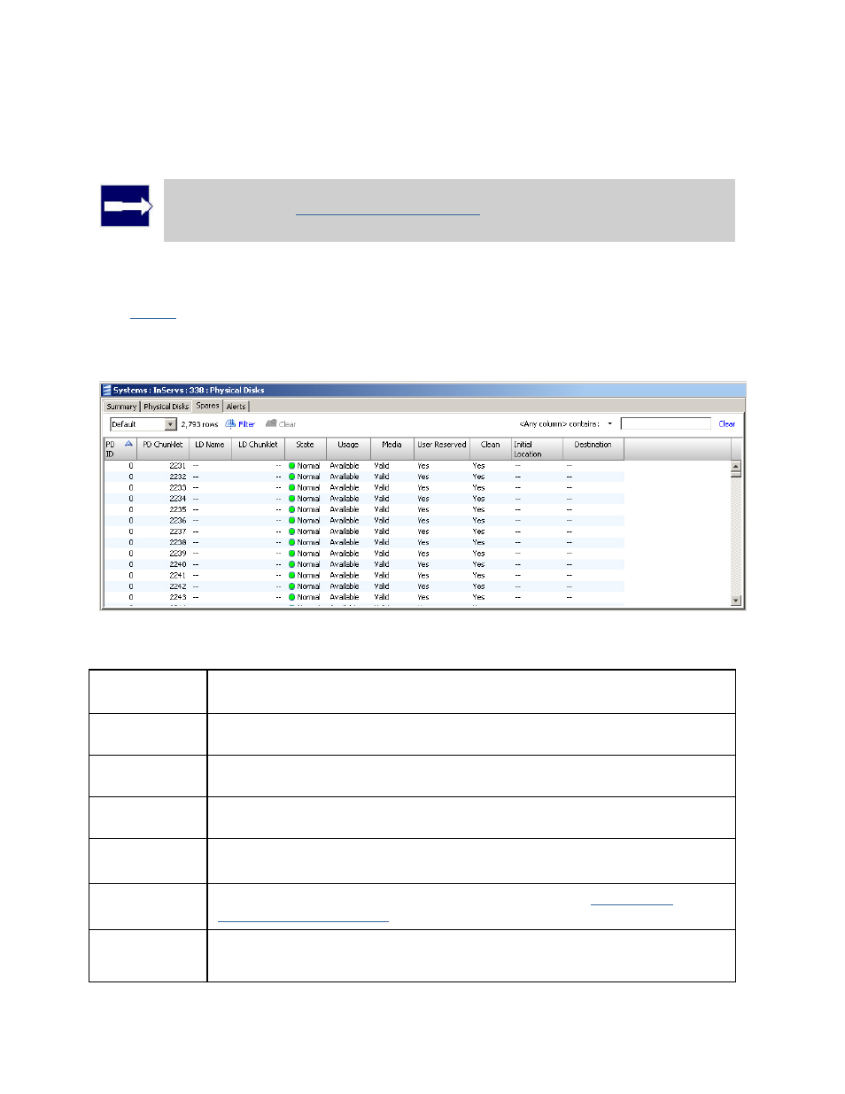 Viewing the physical disks spares tab | HP 3PAR T-Class Storage Systems User Manual | Page 181 / 475