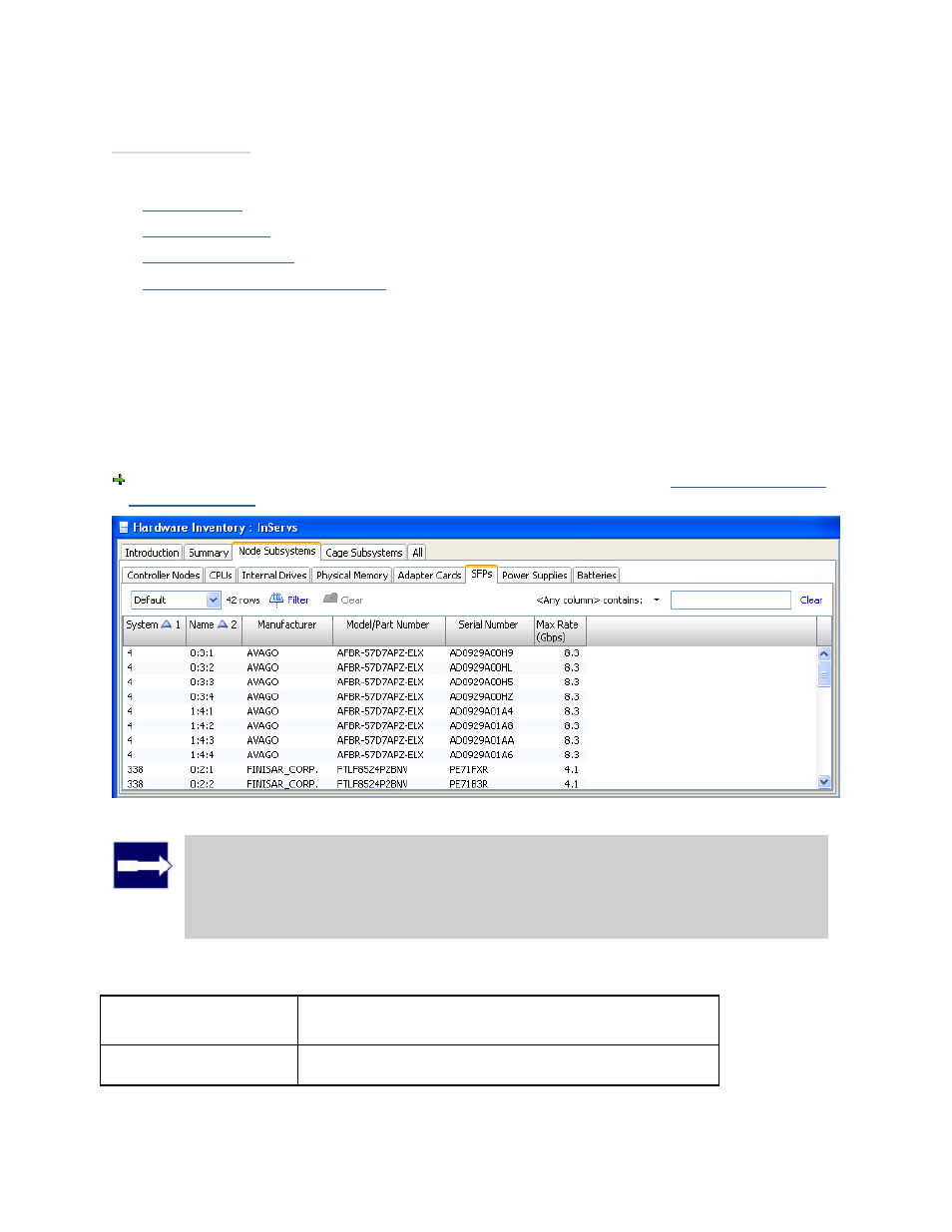 Viewing the node subsystems sfps tab | HP 3PAR T-Class Storage Systems User Manual | Page 446 / 475