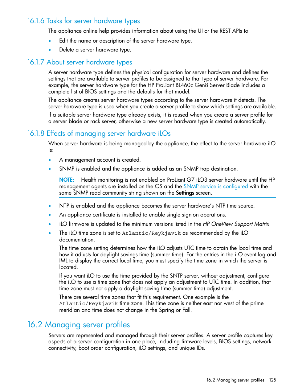 6 tasks for server hardware types, 7 about server hardware types, 8 effects of managing server hardware ilos | 2 managing server profiles | HP OneView User Manual | Page 125 / 317