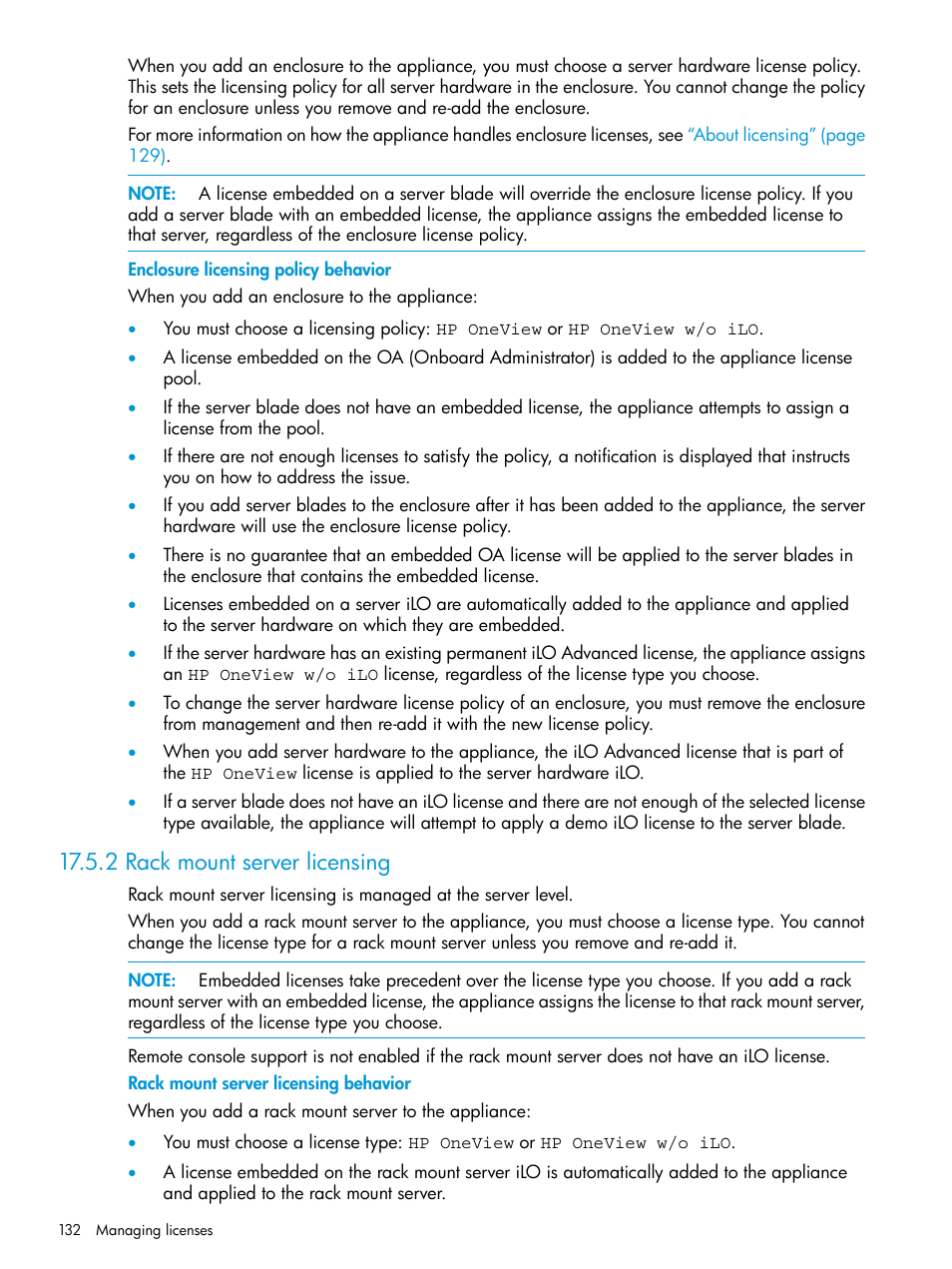 2 rack mount server licensing | HP OneView User Manual | Page 132 / 317