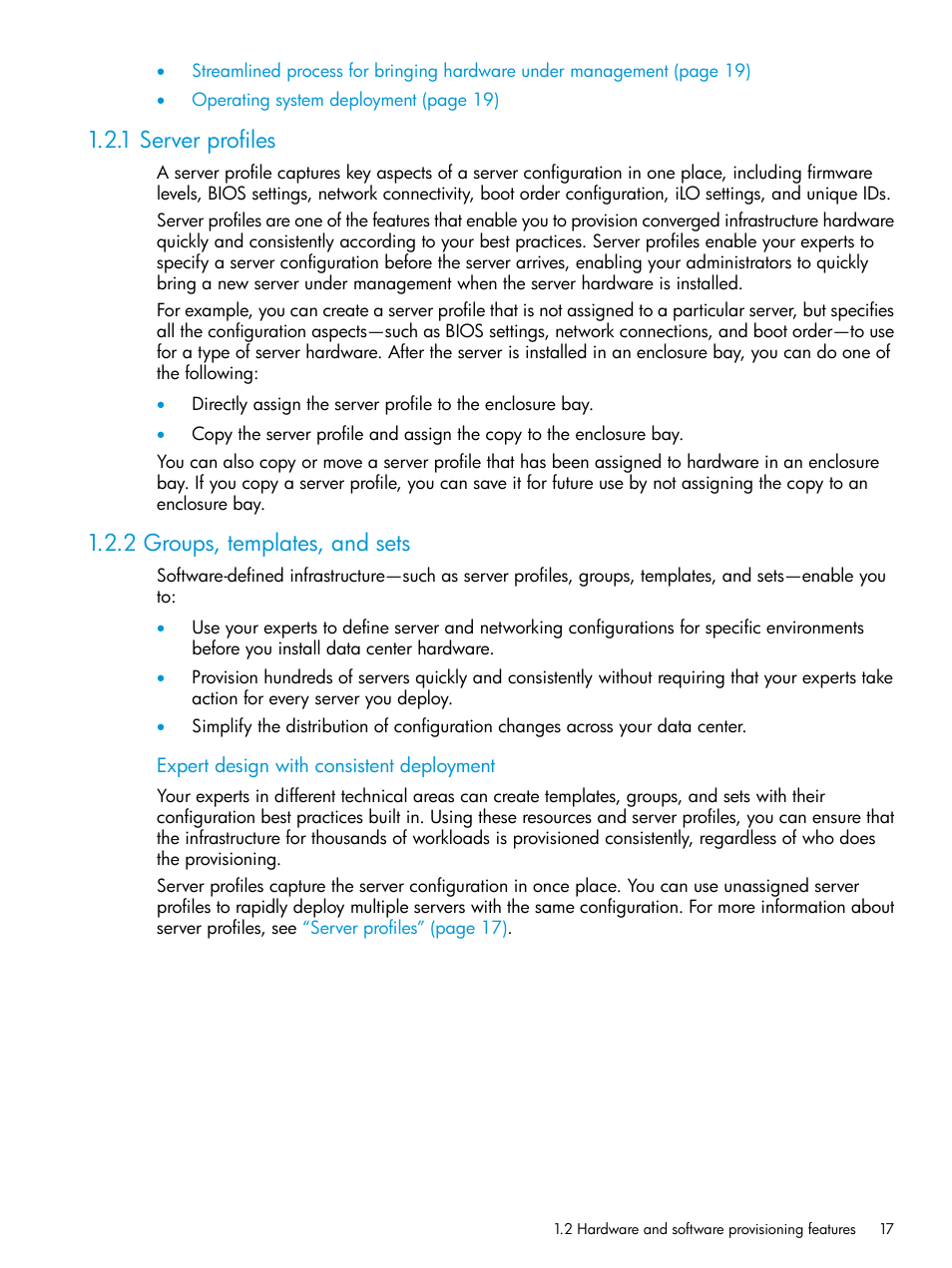 1 server profiles, 2 groups, templates, and sets | HP OneView User Manual | Page 17 / 317