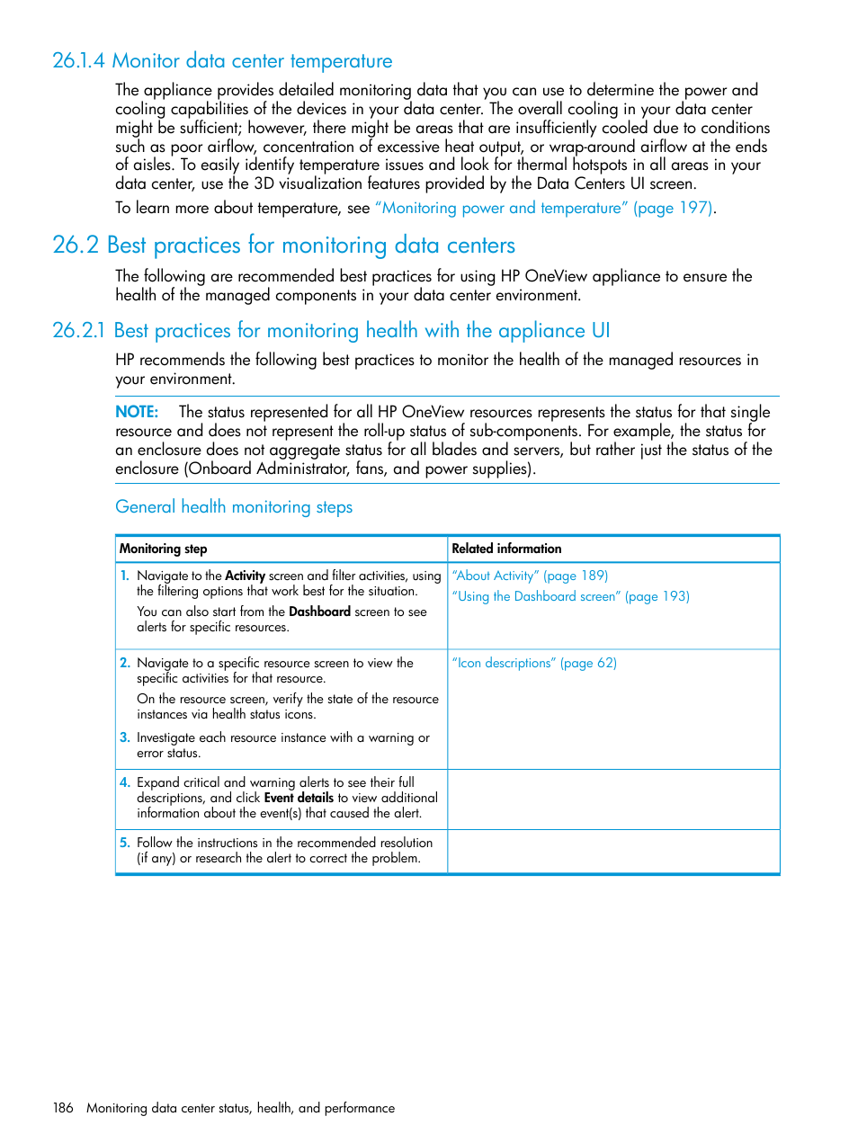 4 monitor data center temperature, 2 best practices for monitoring data centers | HP OneView User Manual | Page 186 / 317