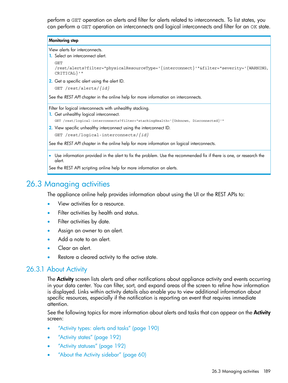 3 managing activities, 1 about activity, About | HP OneView User Manual | Page 189 / 317