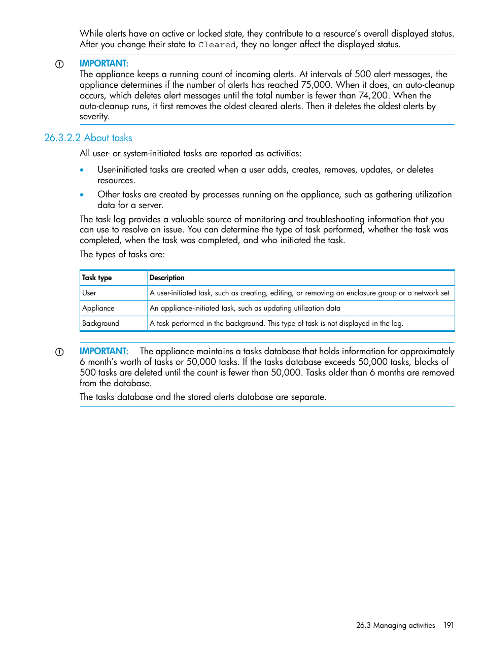 2 about tasks | HP OneView User Manual | Page 191 / 317