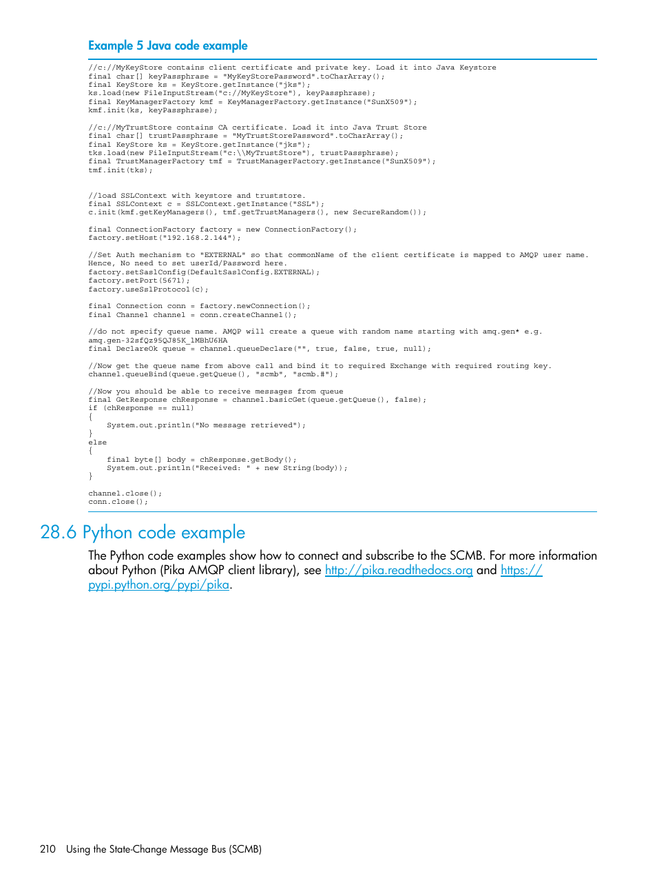 6 python code example | HP OneView User Manual | Page 210 / 317