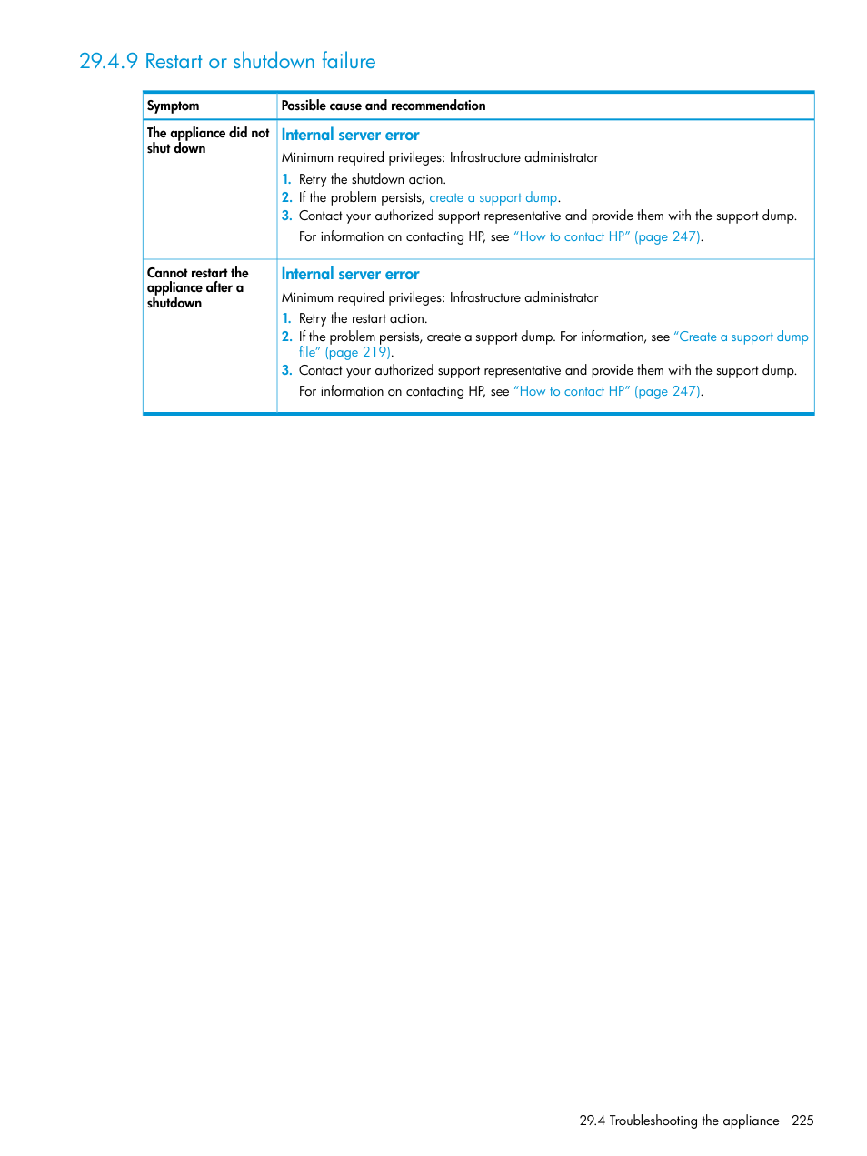 9 restart or shutdown failure | HP OneView User Manual | Page 225 / 317