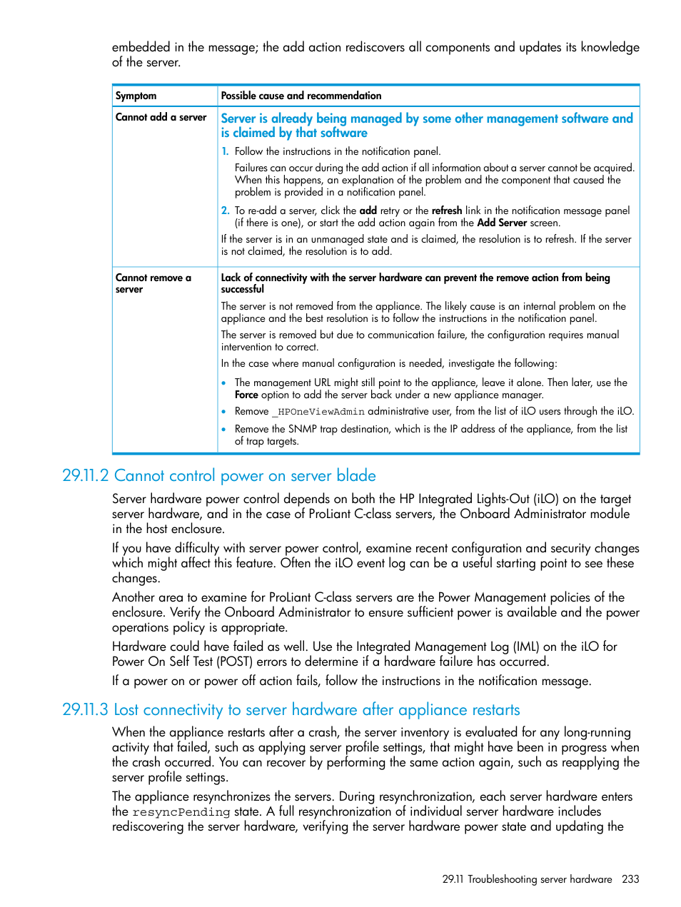 2 cannot control power on server blade | HP OneView User Manual | Page 233 / 317