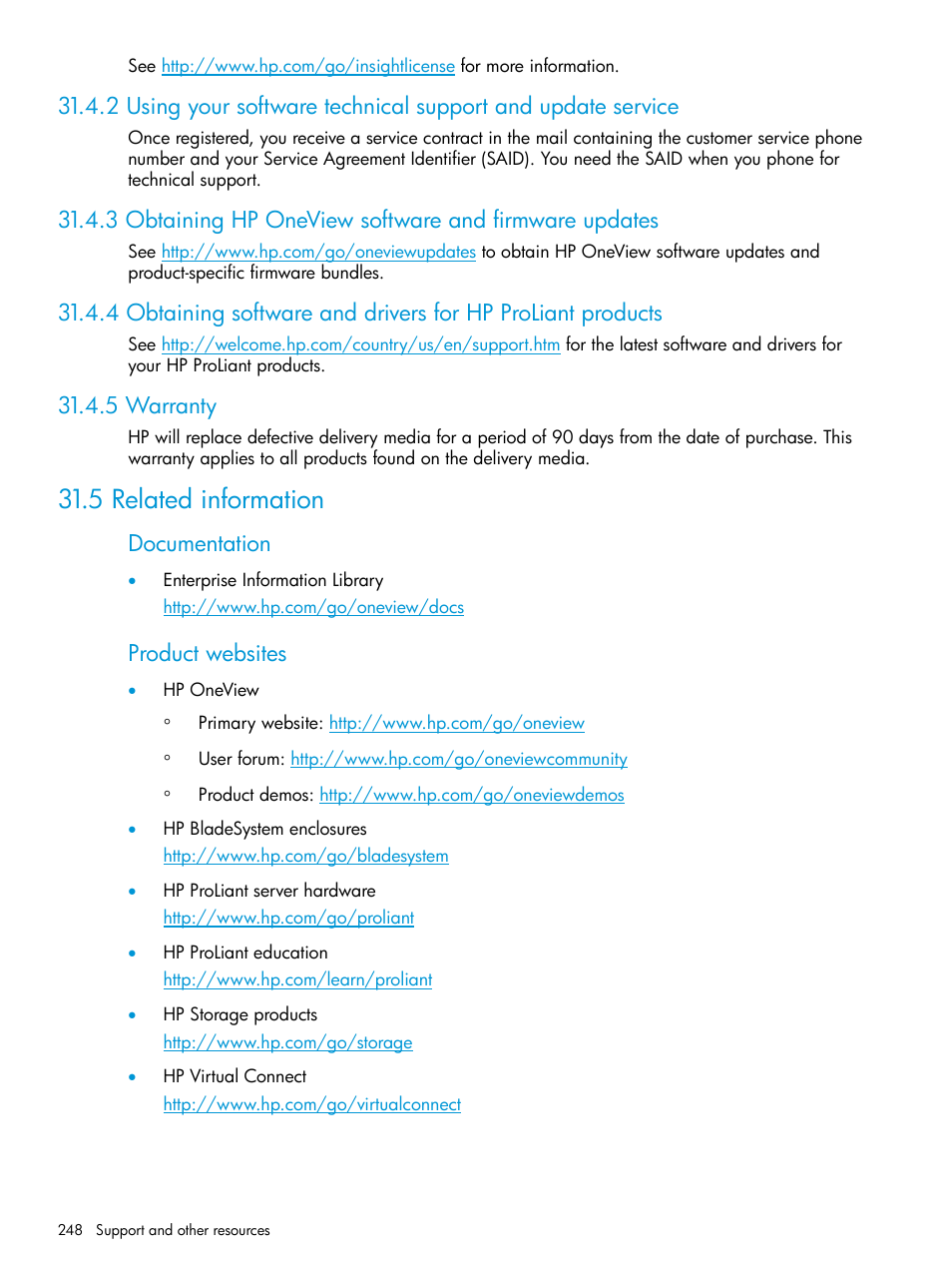 5 warranty, 5 related information, Documentation | Product websites | HP OneView User Manual | Page 248 / 317
