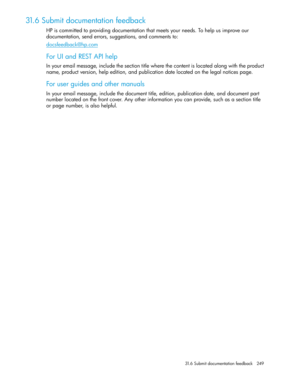 6 submit documentation feedback | HP OneView User Manual | Page 249 / 317