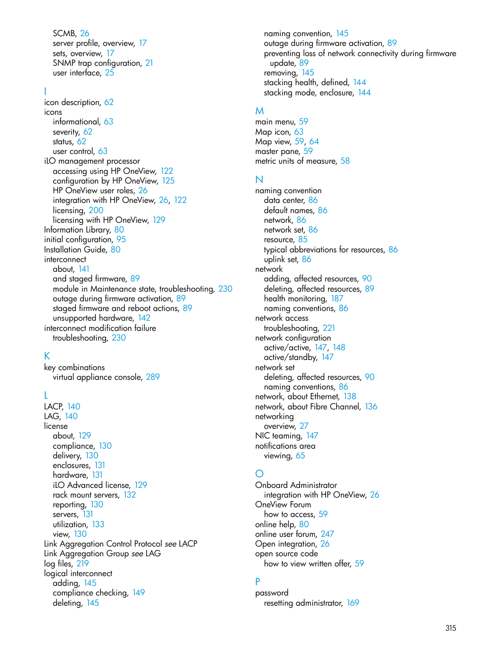 HP OneView User Manual | Page 315 / 317