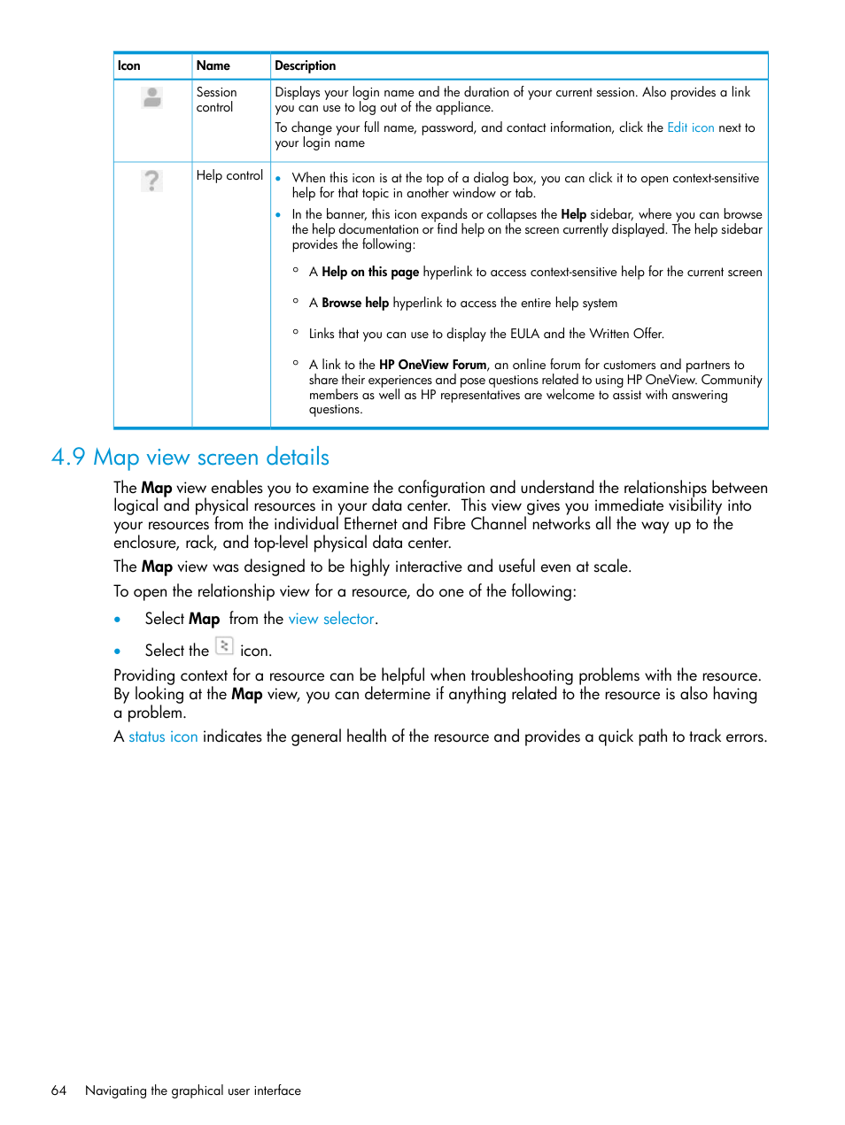 9 map view screen details | HP OneView User Manual | Page 64 / 317