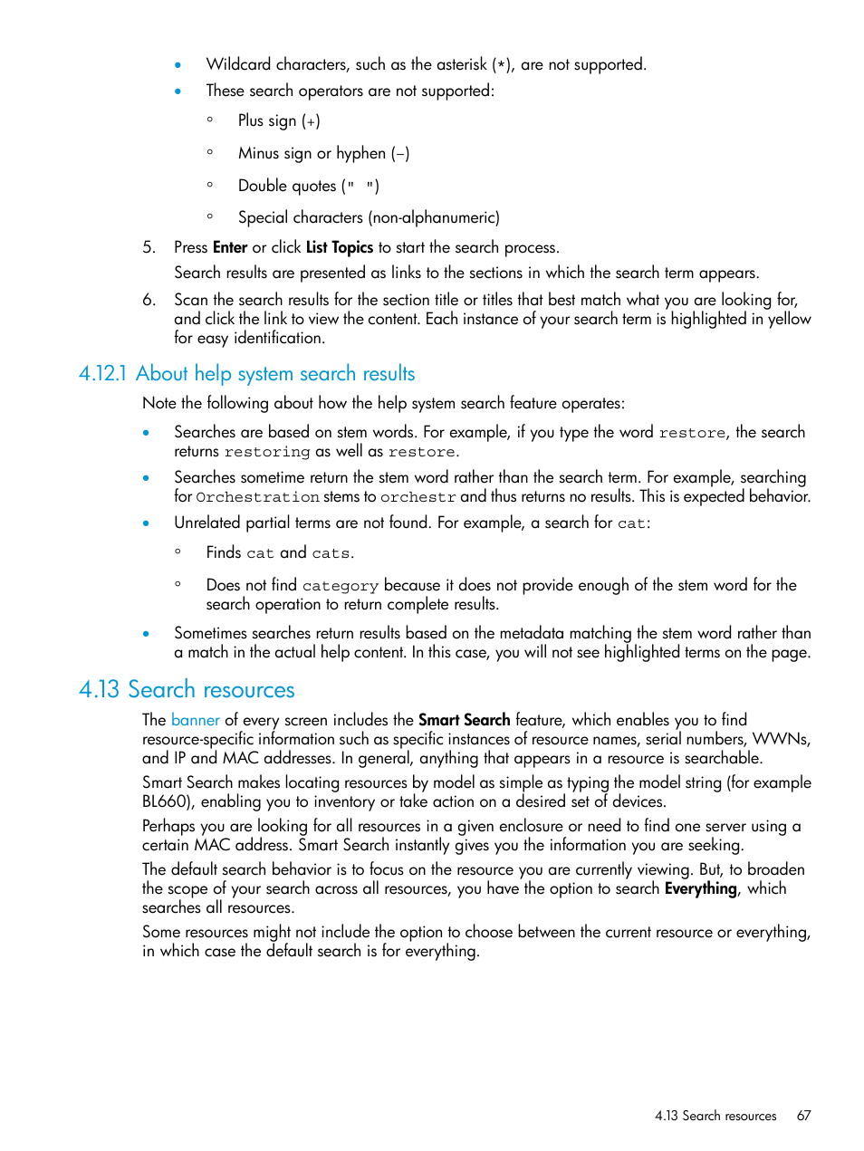 1 about help system search results, 13 search resources | HP OneView User Manual | Page 67 / 317