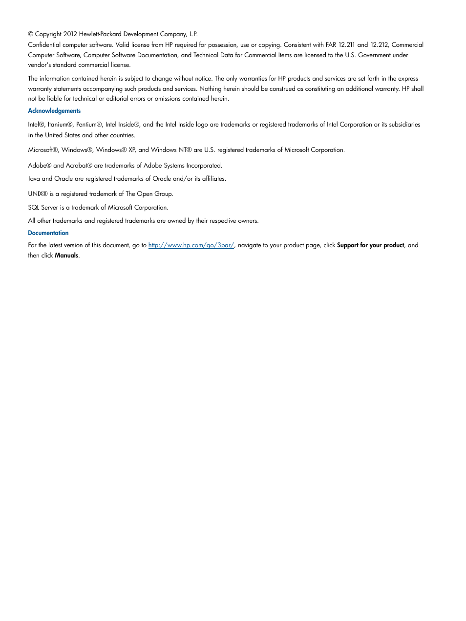 HP 3PAR Recovery Manager Software for Microsoft SQL Server Licenses User Manual | Page 2 / 87