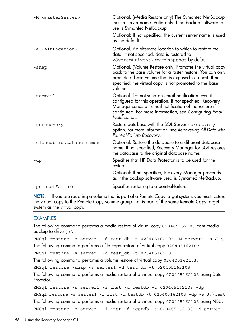 HP 3PAR Recovery Manager Software for Microsoft SQL Server Licenses User Manual | Page 58 / 87