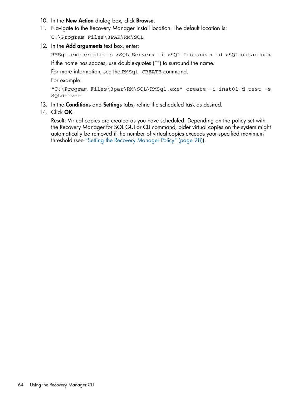 HP 3PAR Recovery Manager Software for Microsoft SQL Server Licenses User Manual | Page 64 / 87