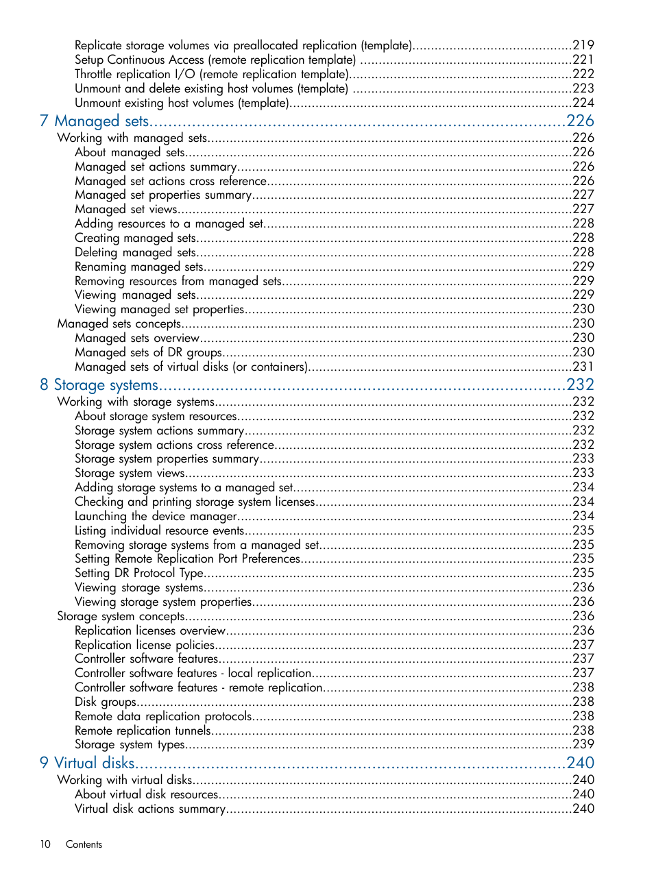 7 managed sets, 8 storage systems, 9 virtual disks | HP P6000 Continuous Access Software User Manual | Page 10 / 296