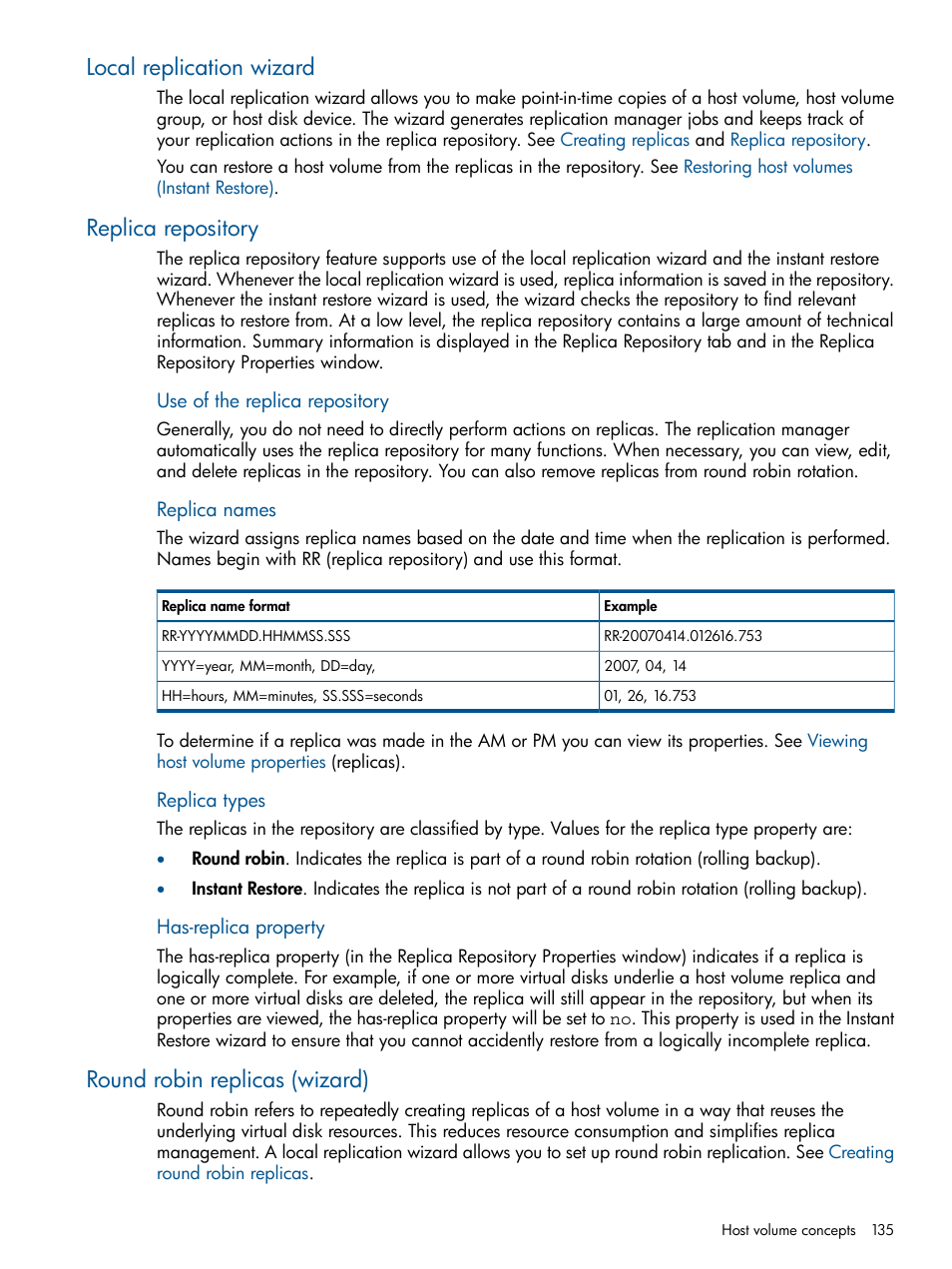 Local replication wizard, Replica repository, Round robin replicas (wizard) | HP P6000 Continuous Access Software User Manual | Page 135 / 296