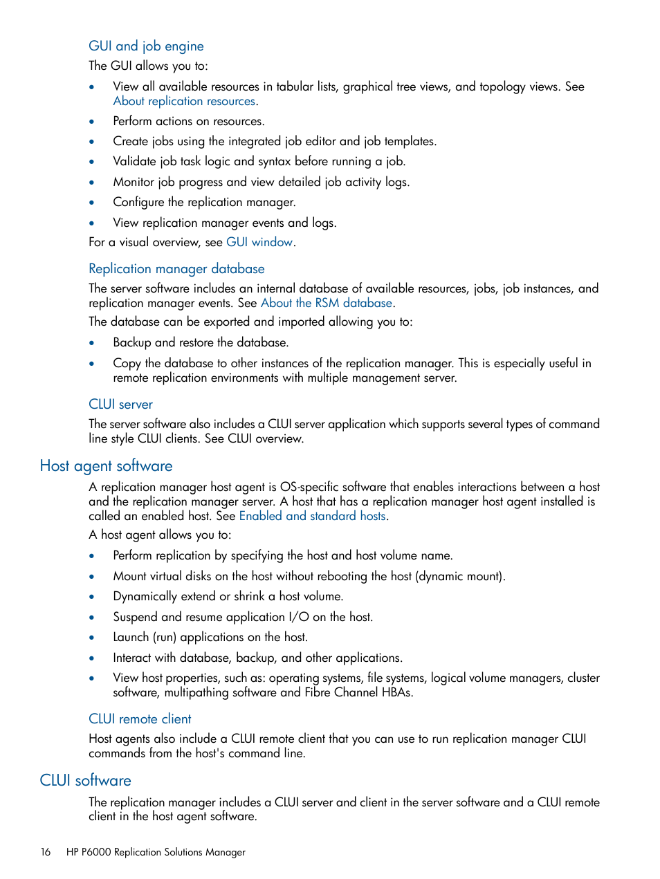 Host agent software, Clui software, Host agent software clui software | Host agent | HP P6000 Continuous Access Software User Manual | Page 16 / 296