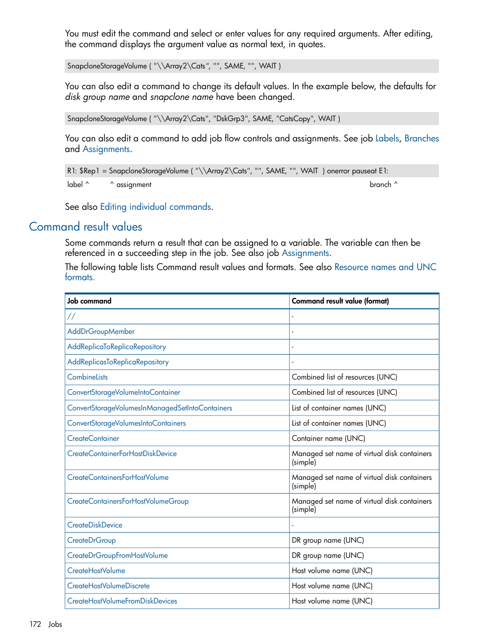Command result values | HP P6000 Continuous Access Software User Manual | Page 172 / 296