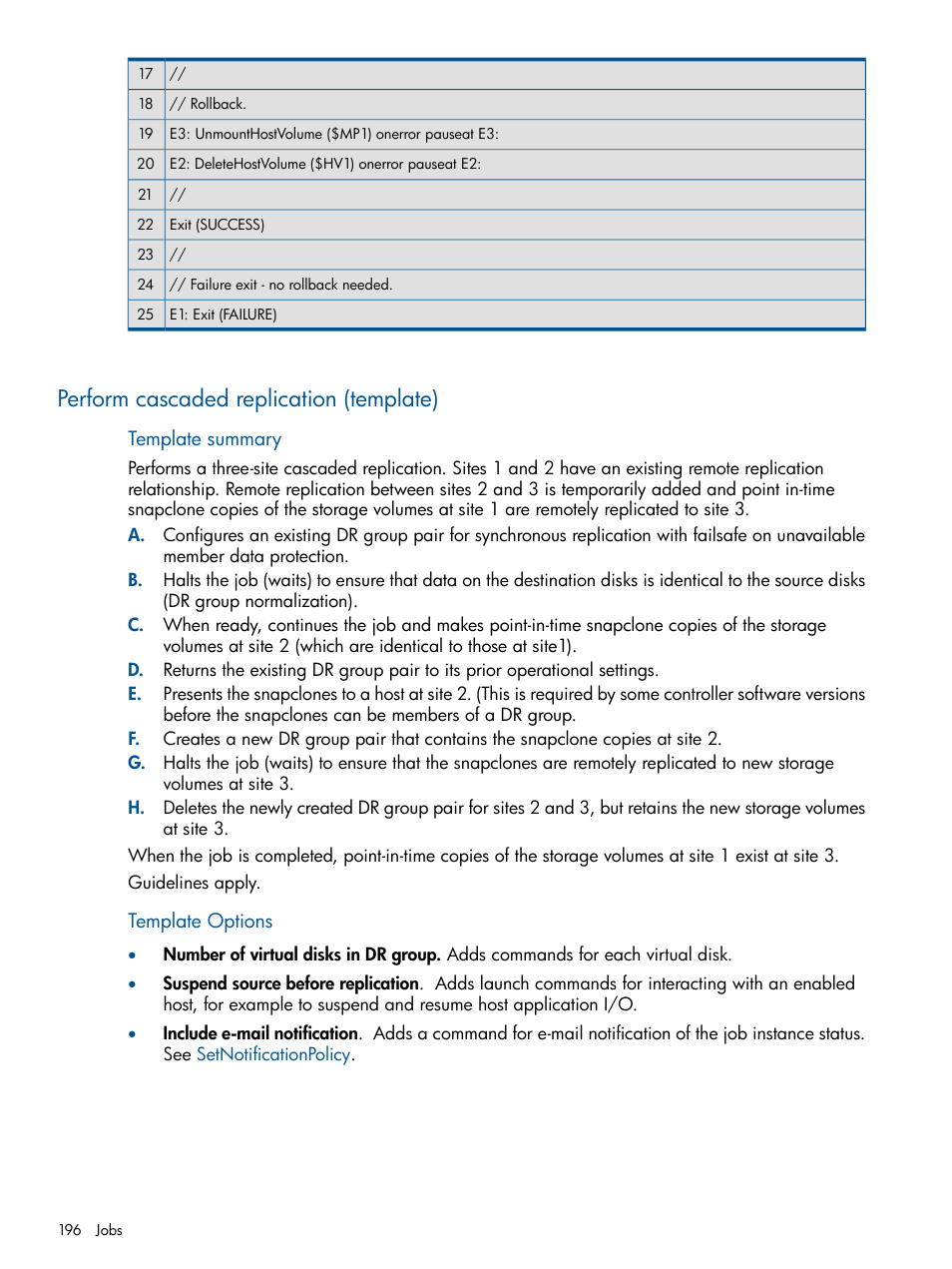 Perform cascaded replication (template), Perform cascaded replication | HP P6000 Continuous Access Software User Manual | Page 196 / 296