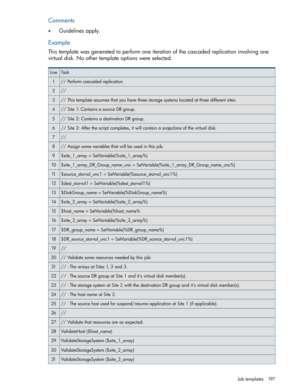 Comments, Example | HP P6000 Continuous Access Software User Manual | Page 197 / 296