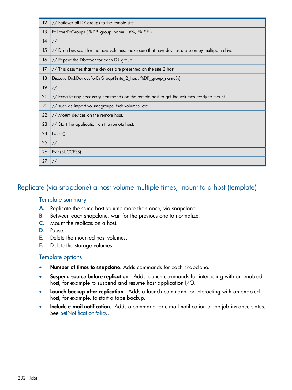 Template summary, Template options | HP P6000 Continuous Access Software User Manual | Page 202 / 296