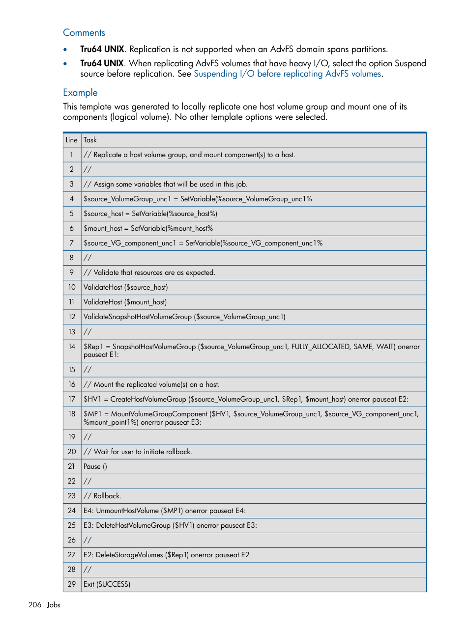 Comments, Example | HP P6000 Continuous Access Software User Manual | Page 206 / 296