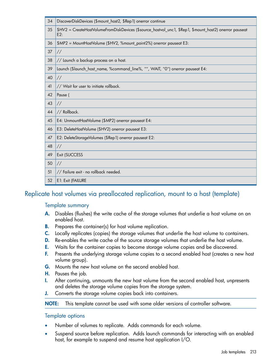 Template summary, Template options | HP P6000 Continuous Access Software User Manual | Page 213 / 296