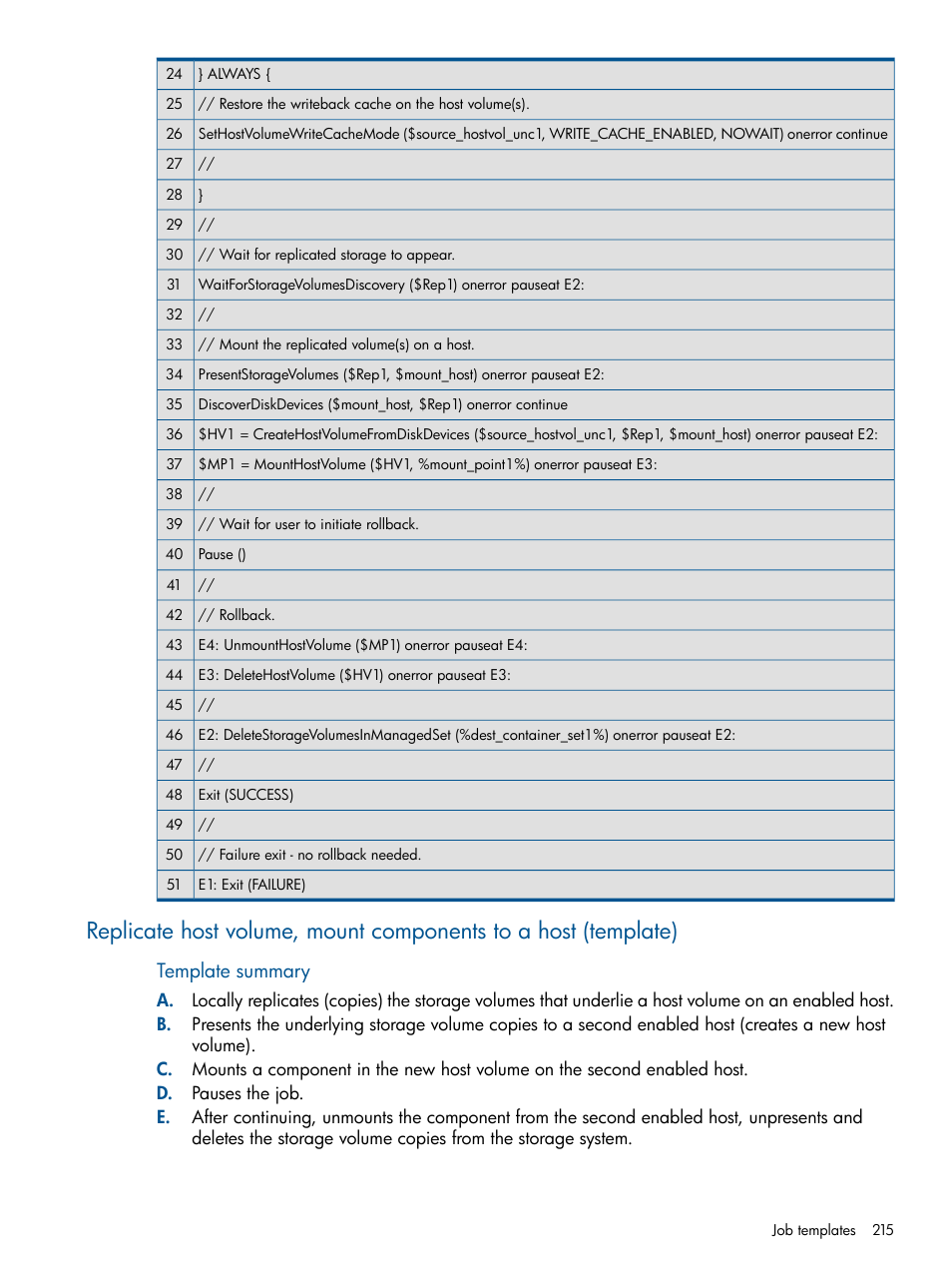Replicate host volume, mount components to a host, Template summary | HP P6000 Continuous Access Software User Manual | Page 215 / 296