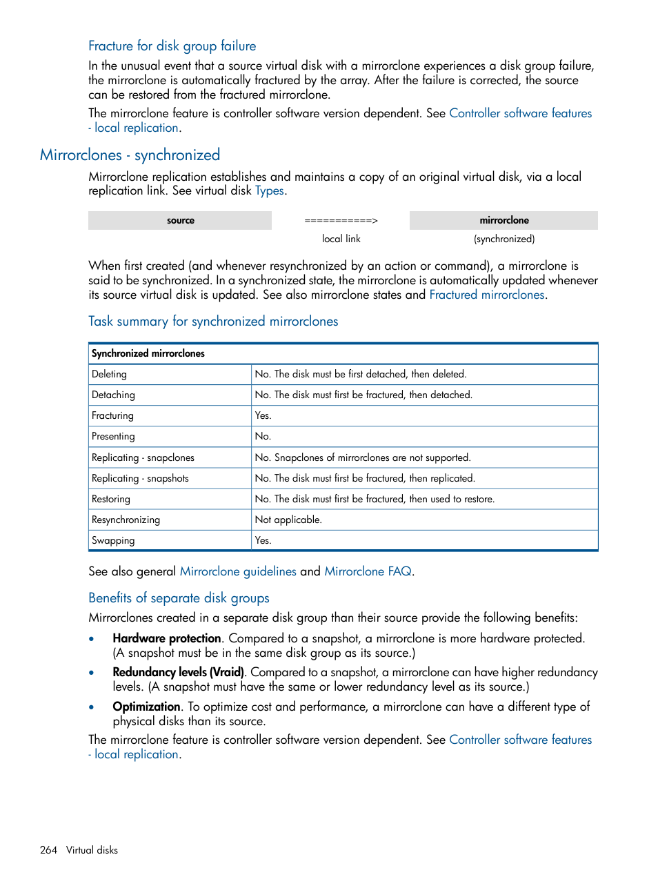 Mirrorclones - synchronized, Mirrorclones, Synchronized mirrorclones | Synchronized | HP P6000 Continuous Access Software User Manual | Page 264 / 296