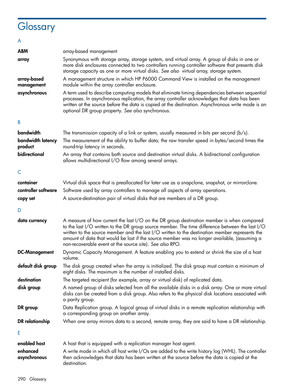 Glossary | HP P6000 Continuous Access Software User Manual | Page 290 / 296