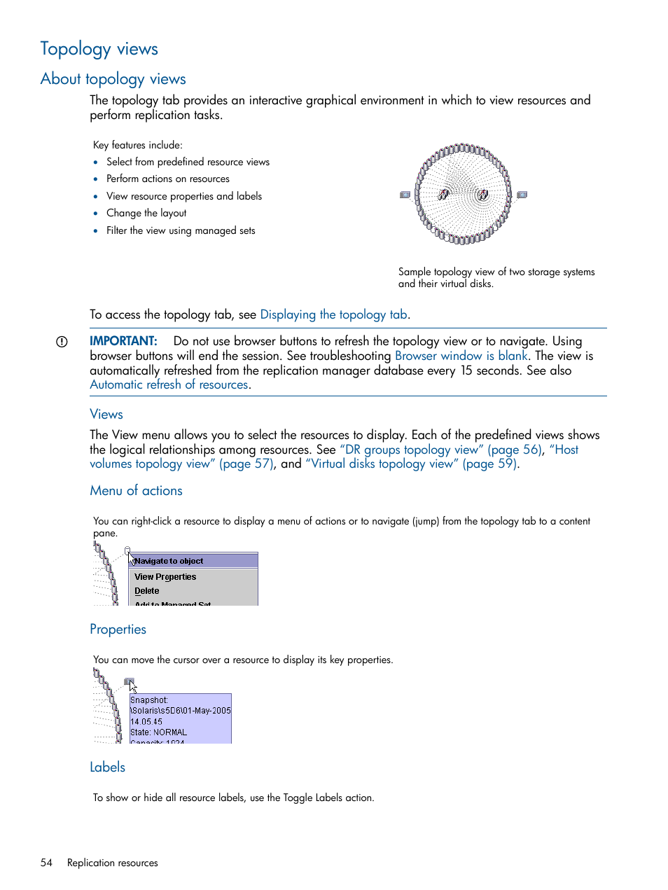 Topology views, About topology views | HP P6000 Continuous Access Software User Manual | Page 54 / 296