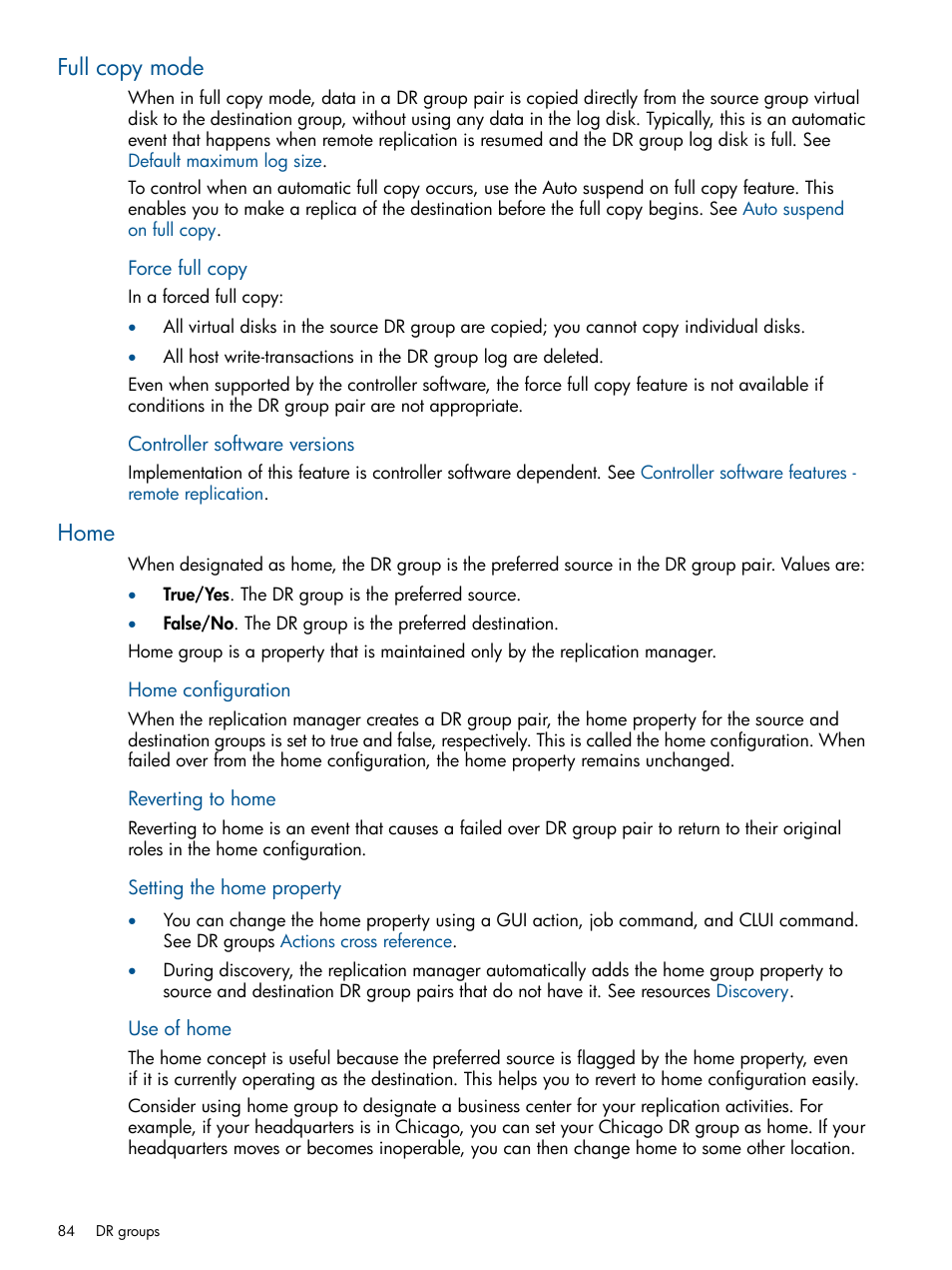 Full copy mode, Home, Full copy mode home | Home configuration, Full copy | HP P6000 Continuous Access Software User Manual | Page 84 / 296